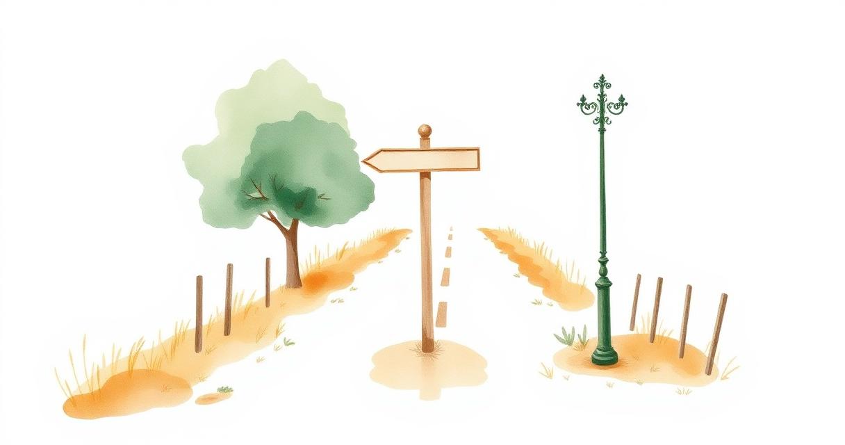 Watercolor illustration of a fork in a road with two signposts