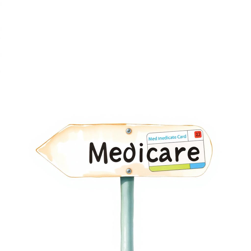 Watercolor illustration of a road sign pointing toward Medicare and employer coverage